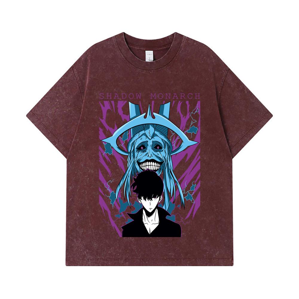 275 GSM Washed T-shirts 100% Cotton Solo Leveling V5 Print Unisex Heavy Cotton T Shirt