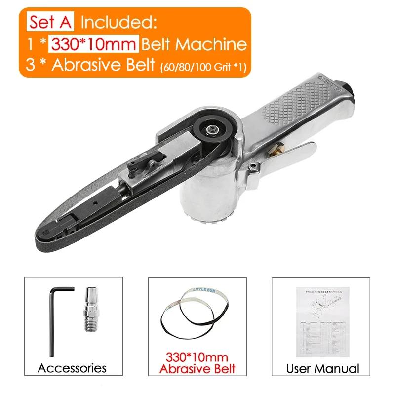 3/8" Air Belt Sander Air Angle Grinder Grinding Machine with Sanding Belts 330x10mm for Air Compressor Sanding Pneumatic Tool