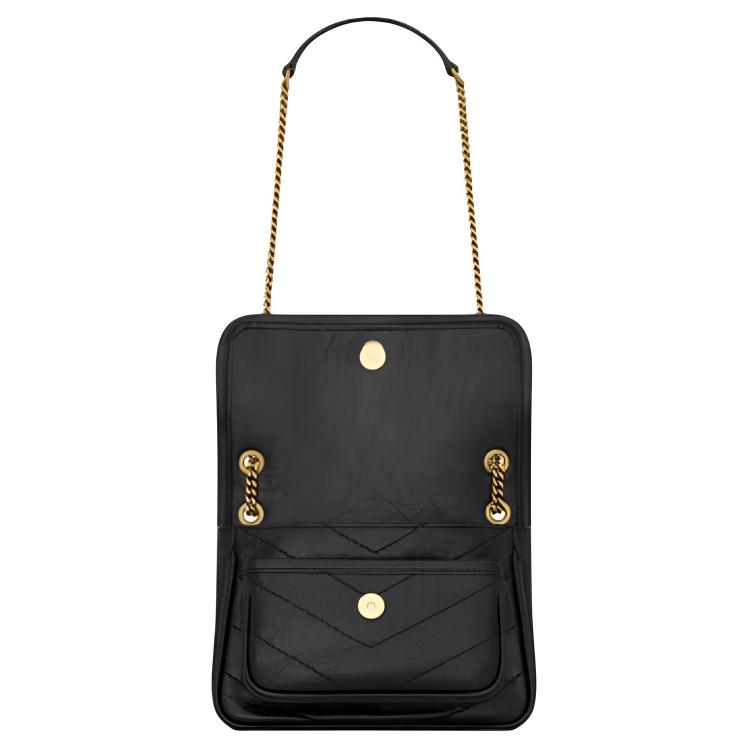Saint Laurent YSL Niki Vintage Bronze Hardware Leather Mini Shoulder Bag Men Shoulder Bag Black 8460870EN071000
