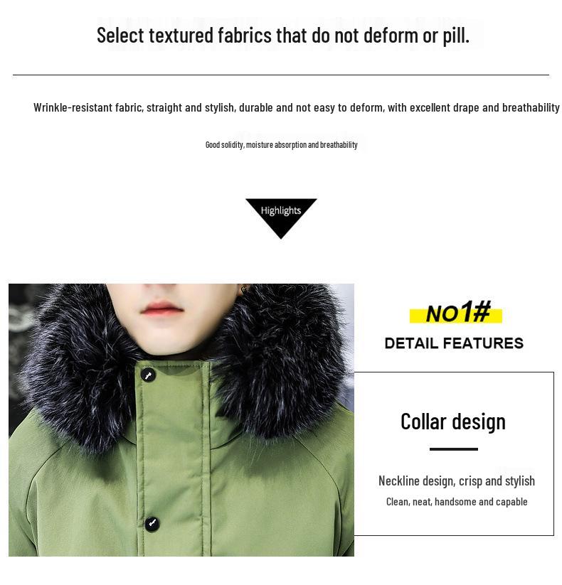 Men's Winter Fleece-Lined Hooded Cotton Coat - Color-Blocked, Warm, Mid-Length