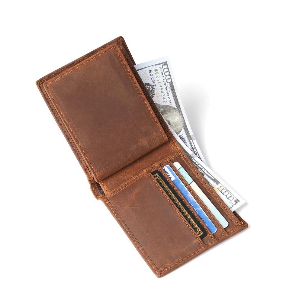 Anti Theft Brush Retro Zero Wallet Genuine Leather Wallet Men's Three Fold Card Bag Short Cowhide Men's Wallet