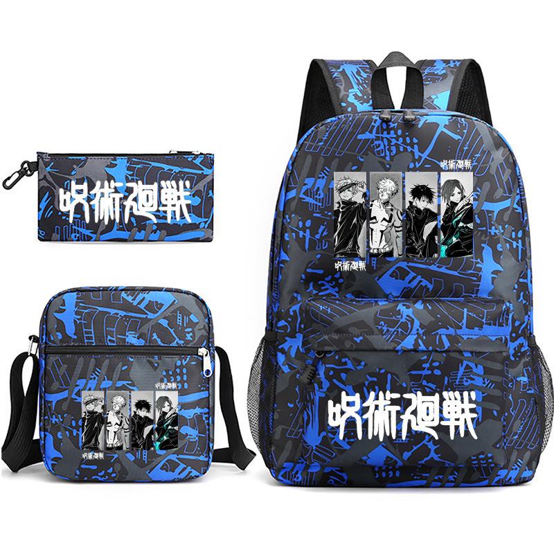 Large Capacity Schoolbag with Shoulder Strap; Student Three-piece Pencil Case Set