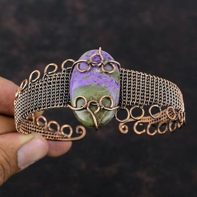 Purpurit Kupfer Armreif Kupferdraht umwickelter Schmuck Edelstein Verstellbarer Armreif Handgefertigter Armreif Drahtumwickelter Armreif Geschenk für Frauen