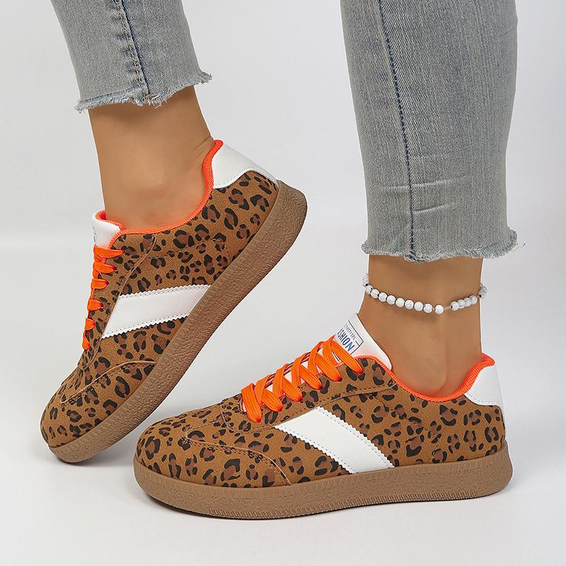 Luipaardprint Platte Casual Schoenen Dames Lente Merk Designer Platform Sneakers Vrouw Vetersluiting Dikke Zool Sportschoenen 39