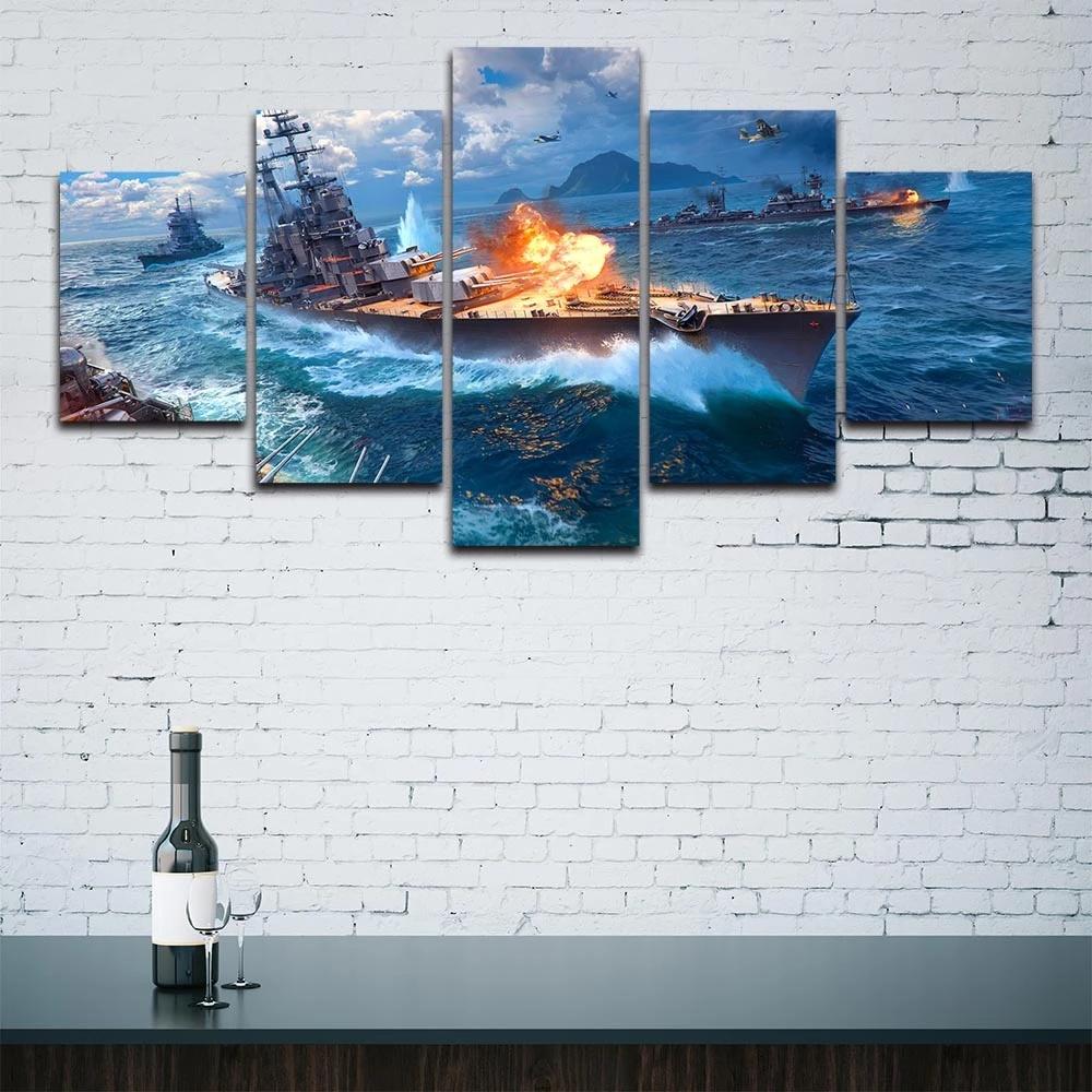 Prints HD Sea View Pictures Modular 5 Pcs World of Warships Poster Canvas Painting Living Room Home Decoration No Frame Wall Art