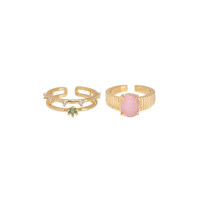 Gold Pink Opal Zircon Ring Women'S Light Luxury Gemstone Niche Design Sense Opening Senior Personality