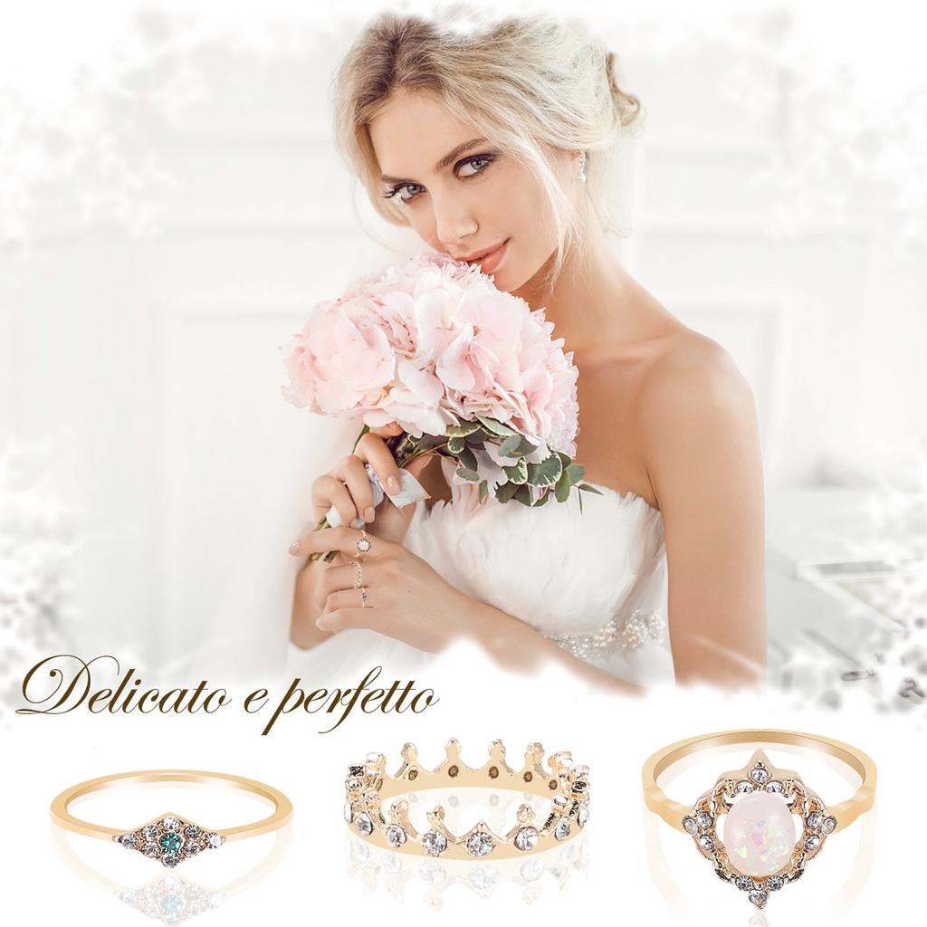 13 Pcs/Set Bohemian Ring Gold Rhinestone Stars Moon Alloy Ring Bohemian Ring KIT