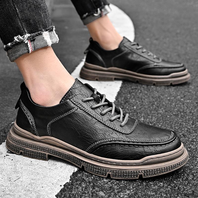 Fashion Mens Casual Leather Original Shoes Handmade Outdoor Non-Slip Men's Walking Shoes Retro Design Style Lace-up Comfy Driving Shoes