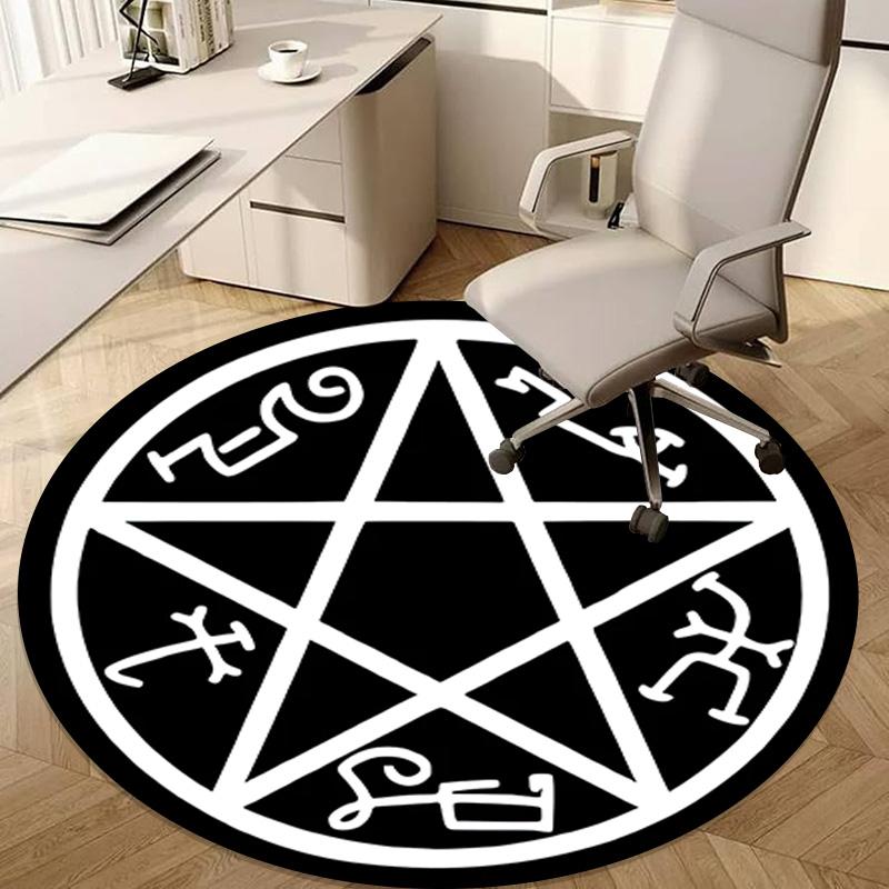 Pentagram Compass Circular Rug - Office Decorative Carpet For Living Room Bedroom Door Mat Floor Rug Computer Chair Area Rug