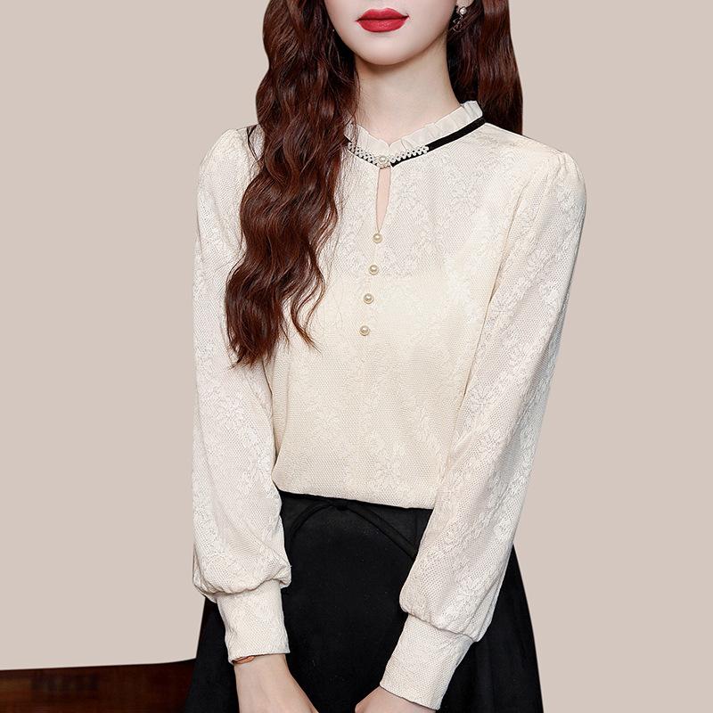 French Lace Necklace Base Shirt New Chinese Style Button Women's Fashionable Exquisite Top