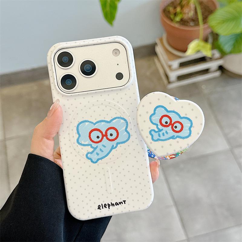 

Cute Polka Dot Elephant & Cat Magnetic Phone Case for iPhone 17/16ProMax/15Pro iPhone 16 Pro Max