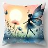 Fantasy Magic Style Pillow Covers, Playful Silhouette Fairy & Wildflower Print Cushion Cases Home Decor For Bedroom Living Room