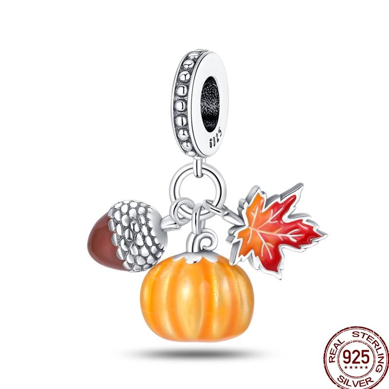 New Copper Autumn Golden Charms Maple Leaf Squirrel Pumpkin Deer Beads Fit 3Mm Original Bracelet Diy Jewelry Gifts
