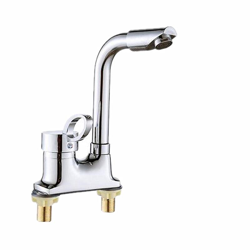 Hot and Cold Bathroom Basin Faucet, Full Copper Body, Three-Hole Configuration