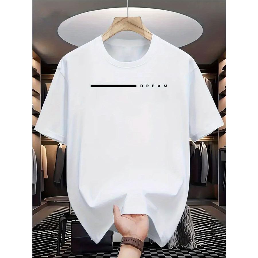 Men's Summer Fashion Casual Loose Plus-Size Dream Letter Print Sports Crew Neck Short Sleeve T-Shirt