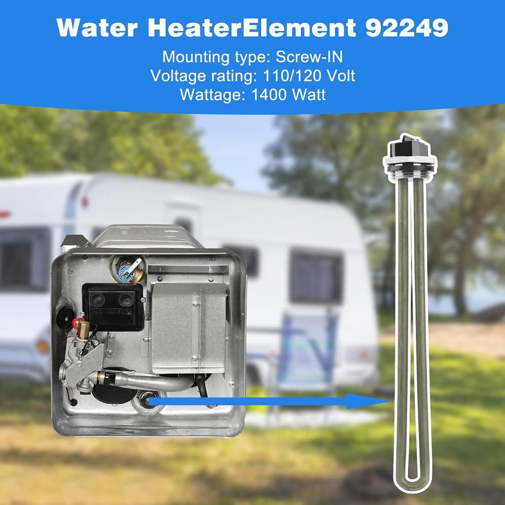 92249 RV Water Heater Element For Atwood Water Heater Parts Gc6Aa-10E Gc10A-4E Gh6-3E G6A-4E Gch6-4E Gch6-7E 1400W 110V/120V Screw-In Type