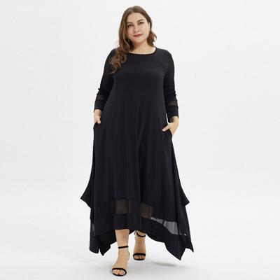 Loose Oversized Plus Size Muslim Dress Women Summer O Neck Casual Maxi Long Dress Black Ladies Tunic Irregular Dresses
