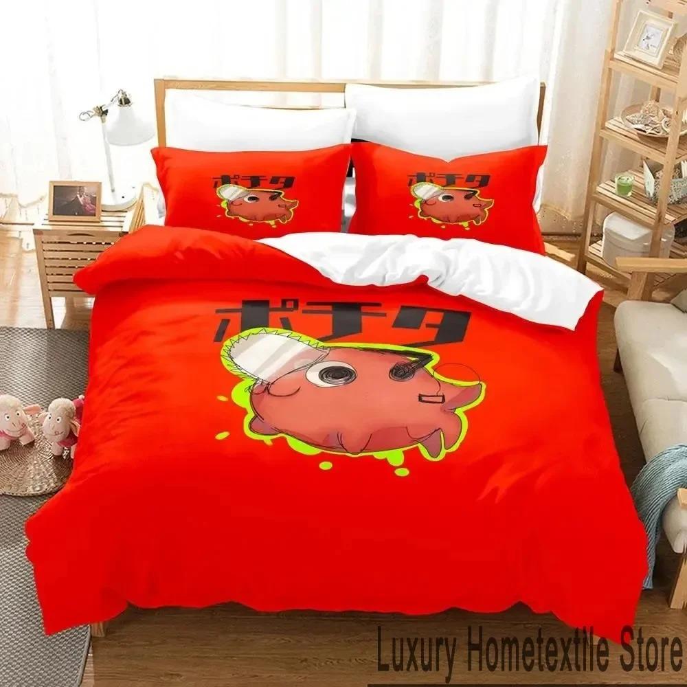 Anime Pochita Chainsaw Man Bedding Set Boys Girls Twin Queen King Size Duvet Cover Pillowcase Bed Boys Adult Home Textileextile