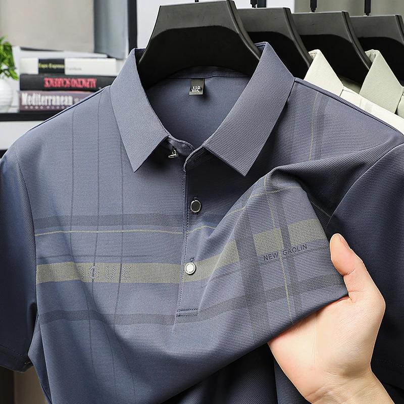 Herren kariertes Poloshirt Atmungsaktives schnell trocknendes Gewebe Kurzarm Revers Oberteil Für Business und Alltag