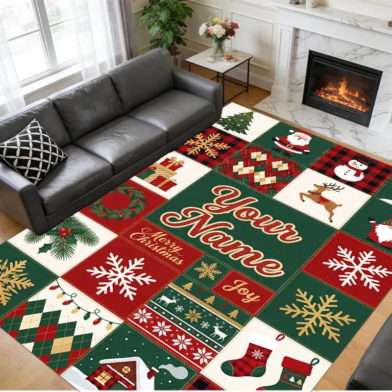 Christmas Custom Name Printed Square Area Rug Soft Non Slip Floor Carpet For Bedroom Holiday Gift