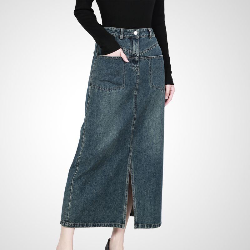 

Western Style Youthful-Looking Skirt Mid Length Long Length 2025 Summer New Arrival Women s Tight Waist Slim Looking Straight Skirt Easiest for Match Blue S