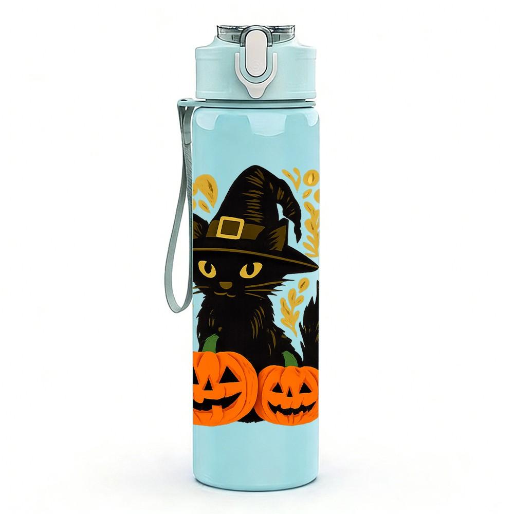 1PC Witch Pumpkin Halloween 750ml Color Plastic Sports Water Bottle Leakproof Flip Straw Lid Suitable for Sports Office Home Use