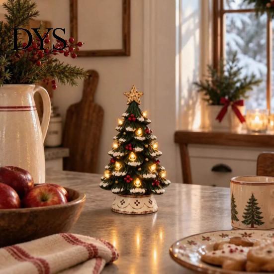 Portable Bedside Decorative Light Lighted Christmas Tree Tabletop Decor, Resin LED Artificial Xmas Ornament Branch with Warm Glow, USB Powered Holiday