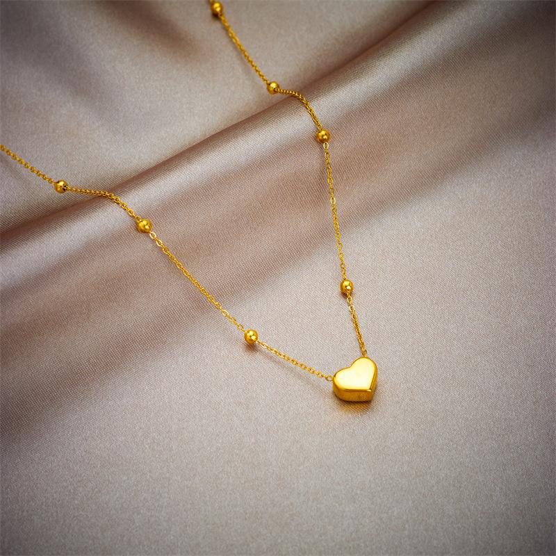 Stainless Steel Gold Color Heart Love Chain Necklace Bracelets Earrings For Women Girl   Non-Fading Jewelry Set