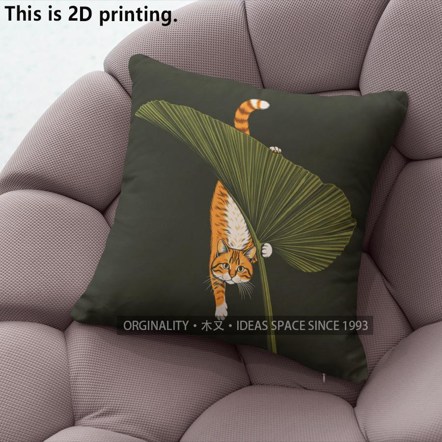 Cute Ginger Cat Ginkgo Leaf Throw Pillow Covers Pattern Cushion Cover Suitable For Sofa Bedroom Car Pillow Cover