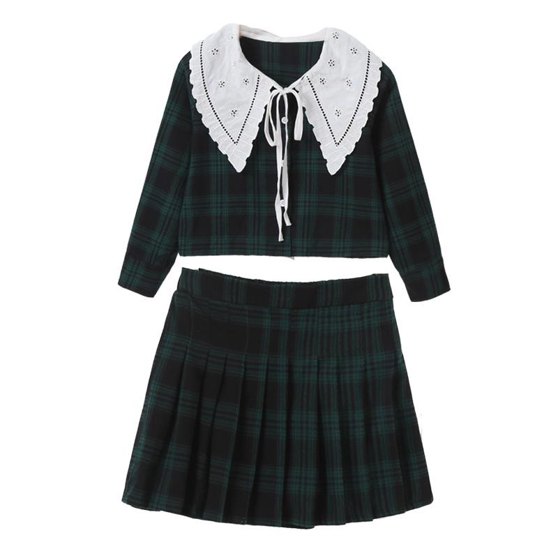 Autumn 2025 Girls' Plaid Pleated Skirt Set - Academy Style JK Uniform for Kids