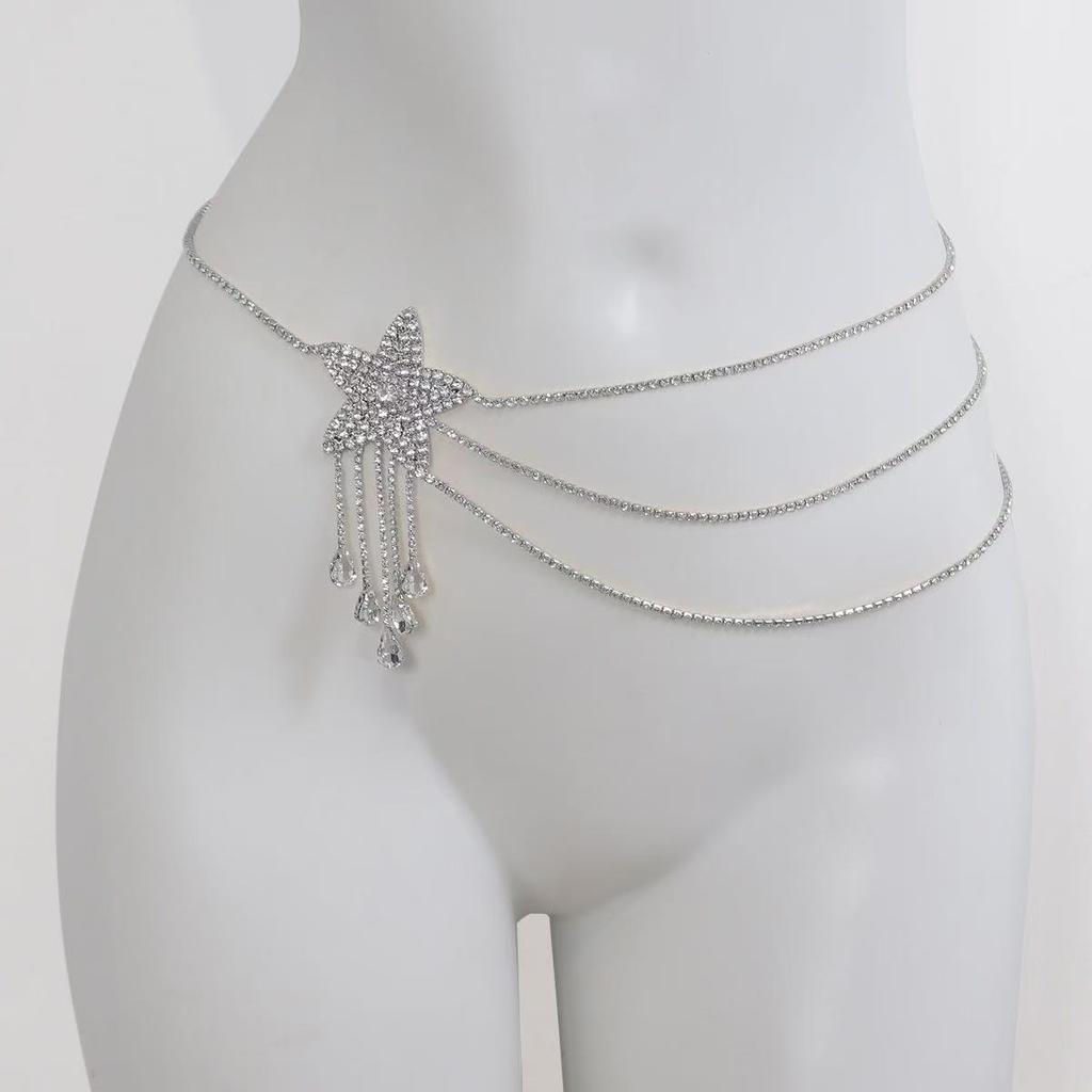 Fashionable full diamond tassel waist chain for women, layered body chain, waist accessories, versatile temperament, dress waist accessory chain