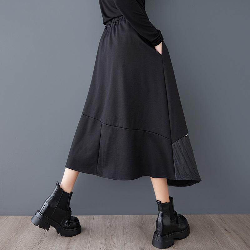 Plus Size Black High Waist Vintage Patchwork Spring Autumn Casual Loose Long for Woman Skirts Womens Skirt