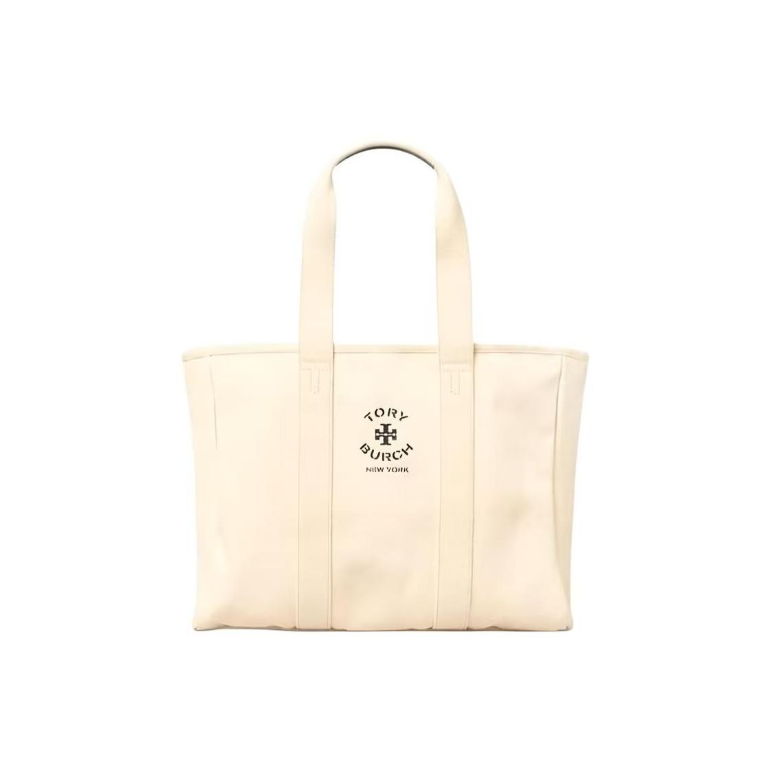 

Tory Burch Mercer Classic Double T Logo Print Solid Minimalist Canvas Tote Shoulder Bag Mini Women Bags Off-White 138727-254 Basic Set (Bag+Dust Bag)