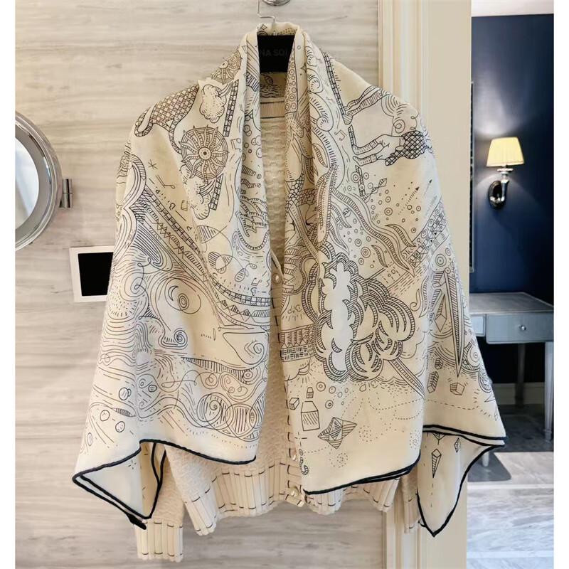 NINA SOLOR Silk Wool Large Square Scarf & Shawl