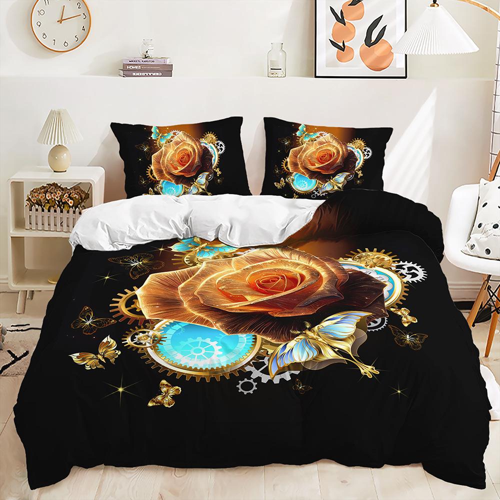 

Пододеяльник Golden Butterfly Rose Декоративное постельное белье Цифровая печать Комплект из трех предметов 229 * 264 (three-piece set) 90g