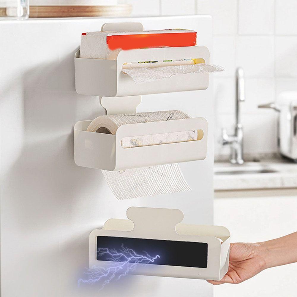 Punch Free Magnetic Paper Towel Holder Large Capacity Refrigerator Organizer  Kitchen