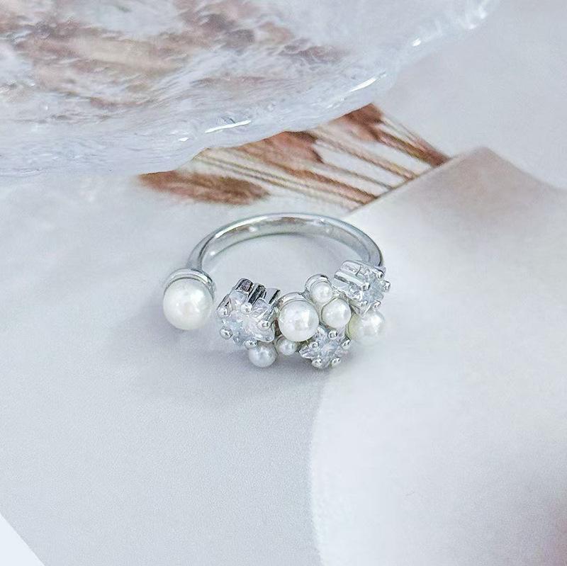 "Liu Guang Fan Bead" French Vintage Zircon Super Immortal Open Ring Women'S Fashion Comet Scallop Stacked Index Finger Ring