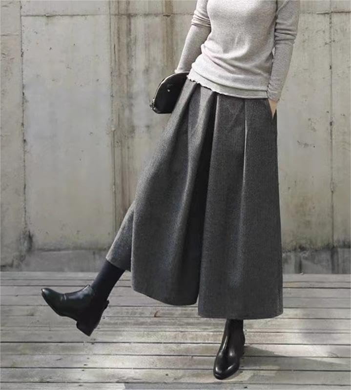 Syvent Loose Ankle 12F623 Wide-Leg Pants, Fluffy, 9-Cut Length, Warm, Autumn/Winter, Fit, Pants, 9-Cut Length, Flattering, Leg-Lengthening, Slimming,