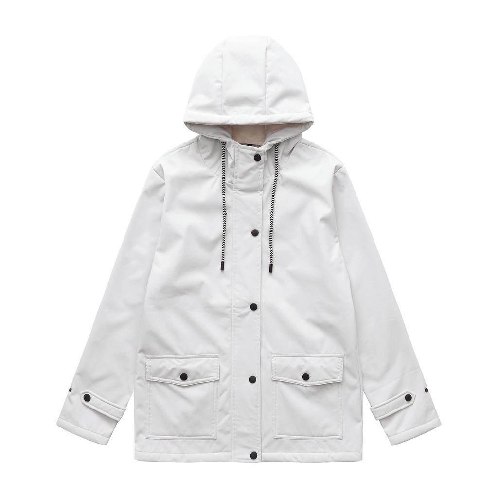 Women's Spring and Autumn Hooded Windbreaker Composite Plush Waterproof Jacket Long Sleeve Plush Jacket