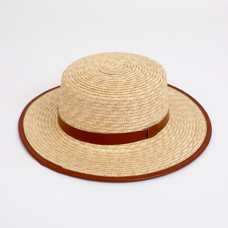 Straw straw hat French British Panama flat top straw hat woven women's summer vacation seaside beach top hat