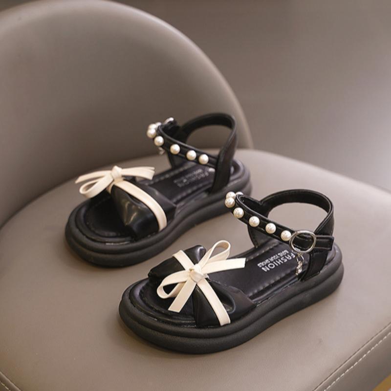 

Сандалии для девочек, летняя мода, туфли принцессы с открытым носком, детские с мягкой подошвой для среднего и старшего возраста, пляжная обувь для детей младшего школьного возраста 37 чёрный