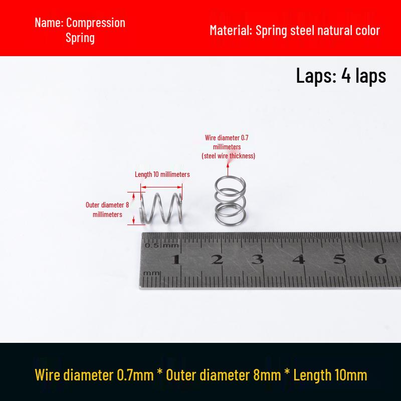 Druckfeder mit Rückstellfunktion aus Federstahl, 0,7 mm Drahtdurchmesser, 8-12 mm Außendurchmesser