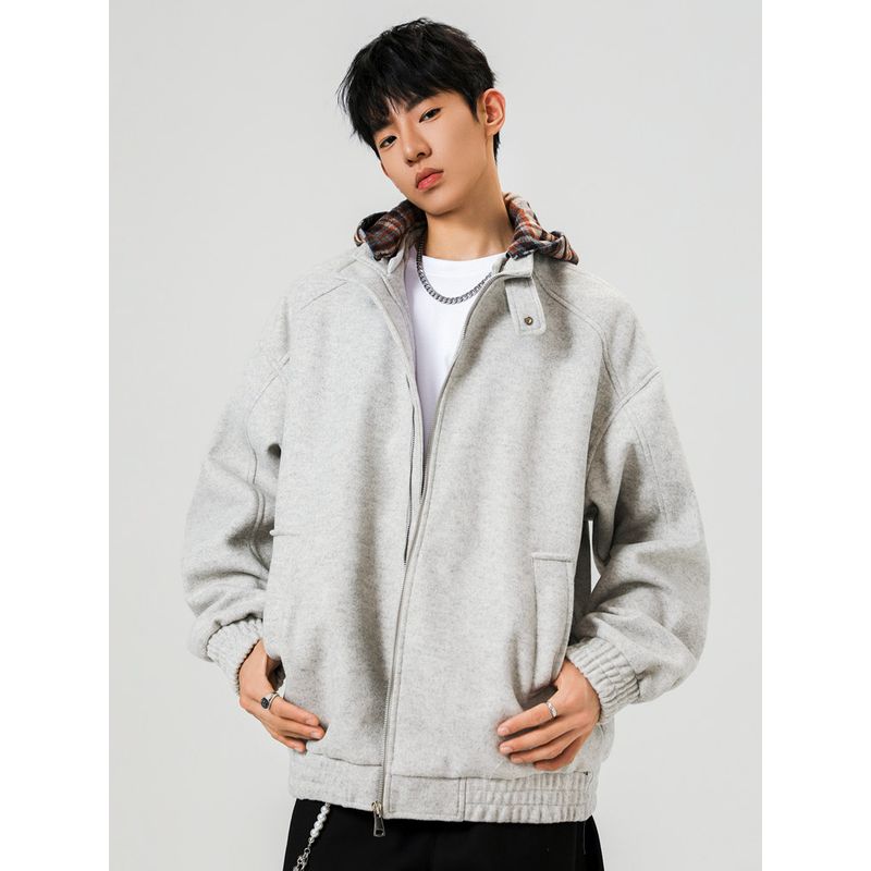 Wassup Detachable Plaid Hoodie Jacket for Men, New Autumn and Winter Trendy Versatile Youth Retro American Style Jacket