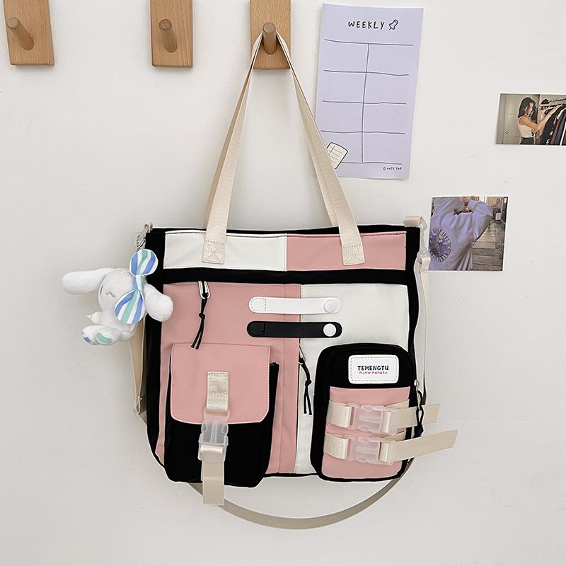 Cute versatile color matching schoolbag backpack new campus contrasting color middle and high school students large-capacity backpack