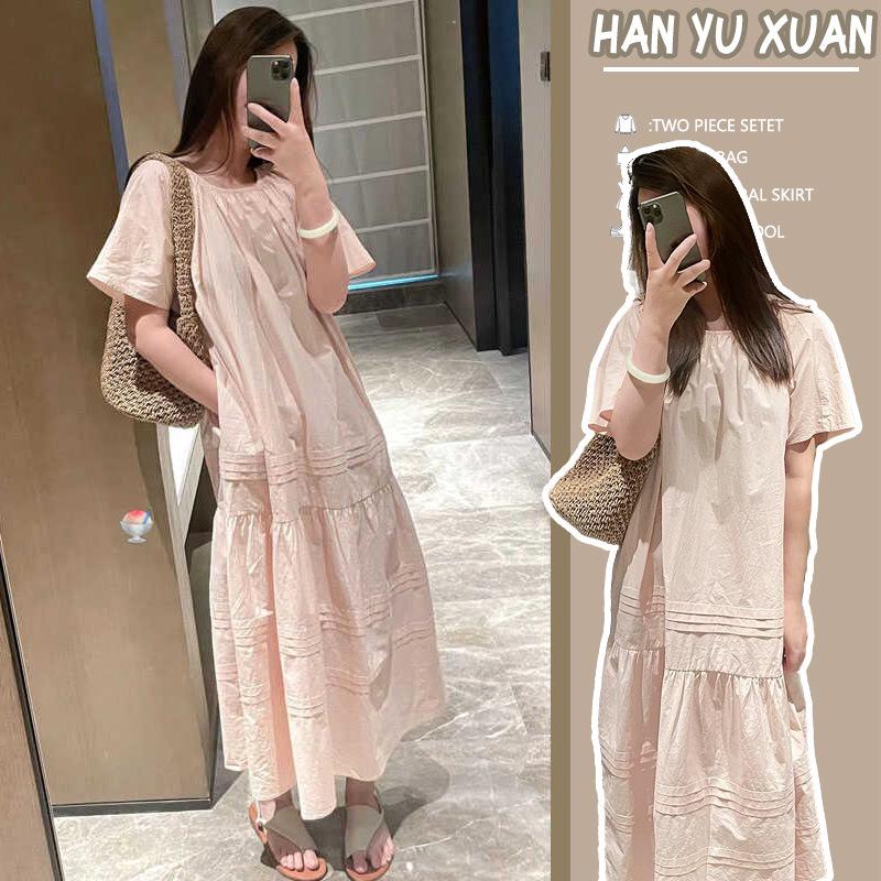 2026 Petite Elegant French Slimming Short-Sleeve Dress: Long, Loose, Age-Reducing, Resort Lazy Style Large