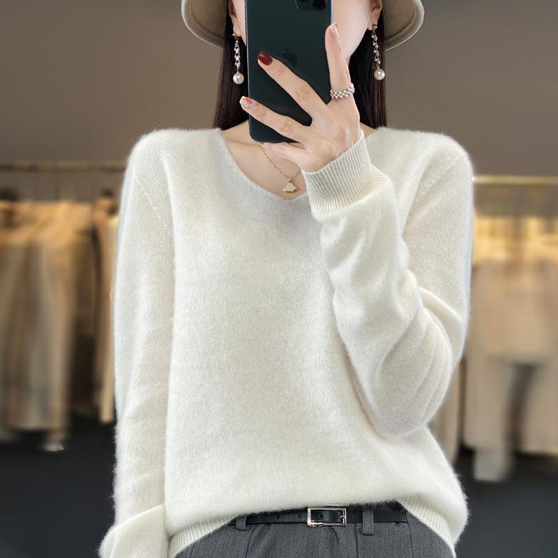 2024 A/W Women's V-Neck Loose Wool & Cashmere Sweater - Soft, Versatile Knit