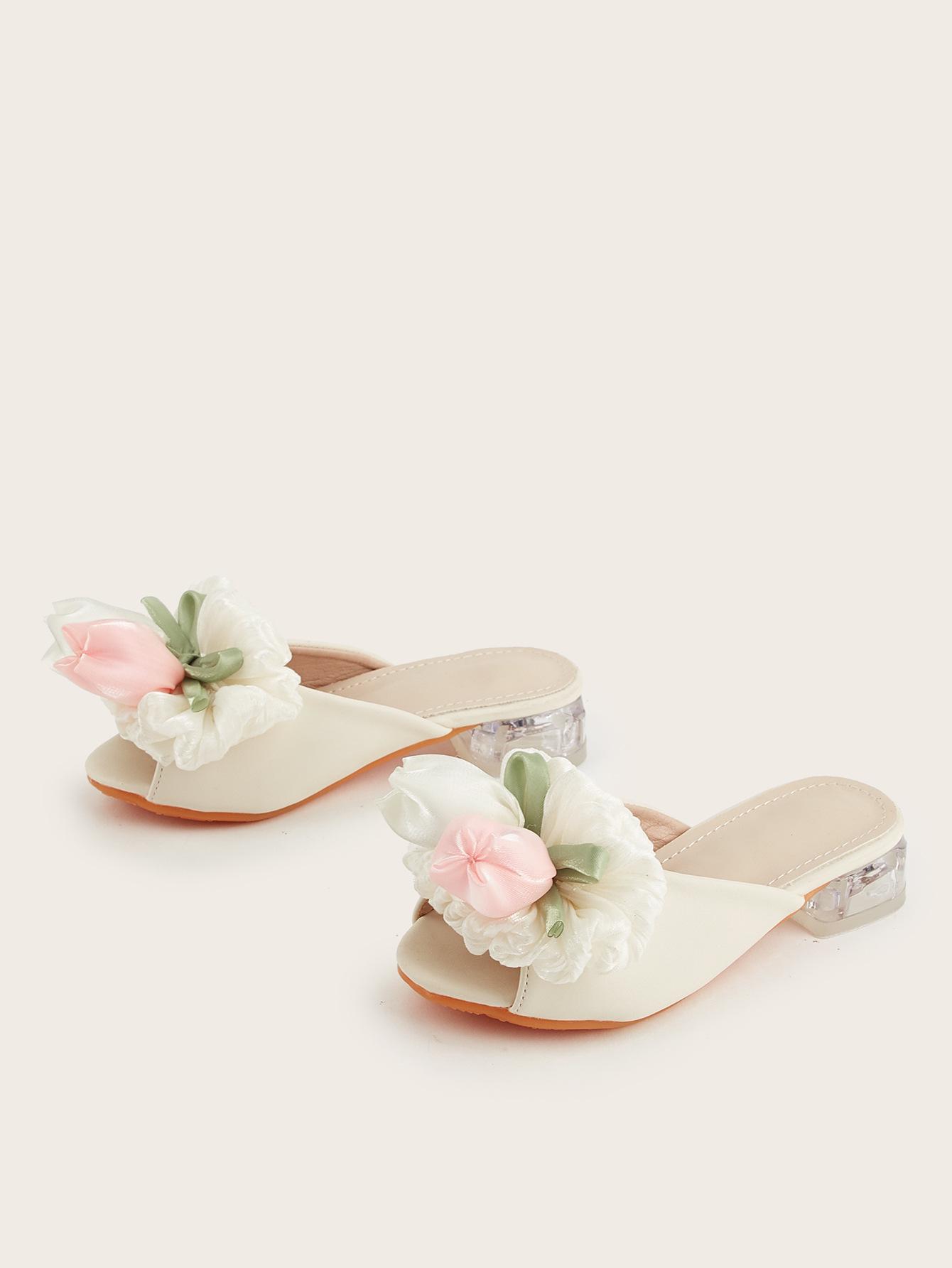 Spring 2026 Girls  Chunky Heel Slippers with Flowers and Bows 28