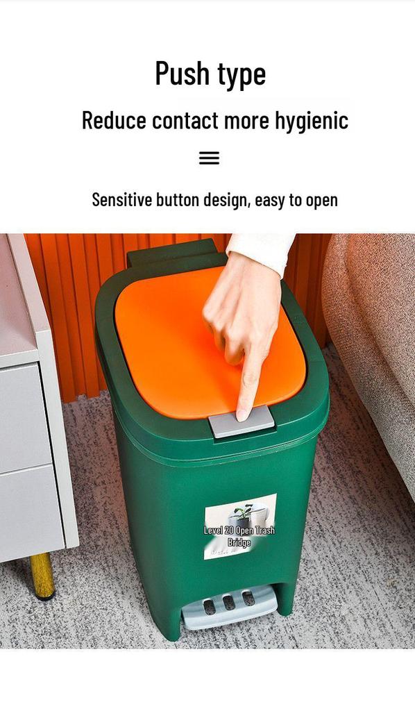 Large Odor-Proof Foot Pedal Trash Can with Lid for Home: Double Opening for Bedroom, Living Room, Kitchen, Bathroom, and Toilet.