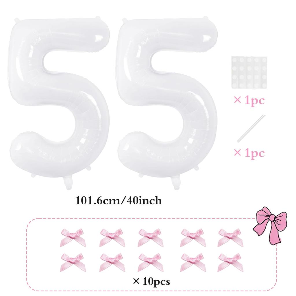 2pcs101.6cm Pink Bow Decoration White Digital Balloon for Birthday Anniversary Wedding Graduation Season New Year Decoration