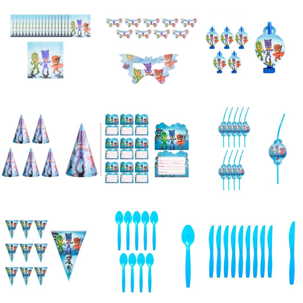Kids Pjmask Birthday Party Supplies Tableware Decoration Plates Cartoon Cups